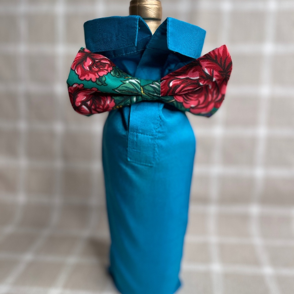 Handcrafted Wine or Liquor Bottle Gift Bag Made From Dress Shirt and Tie